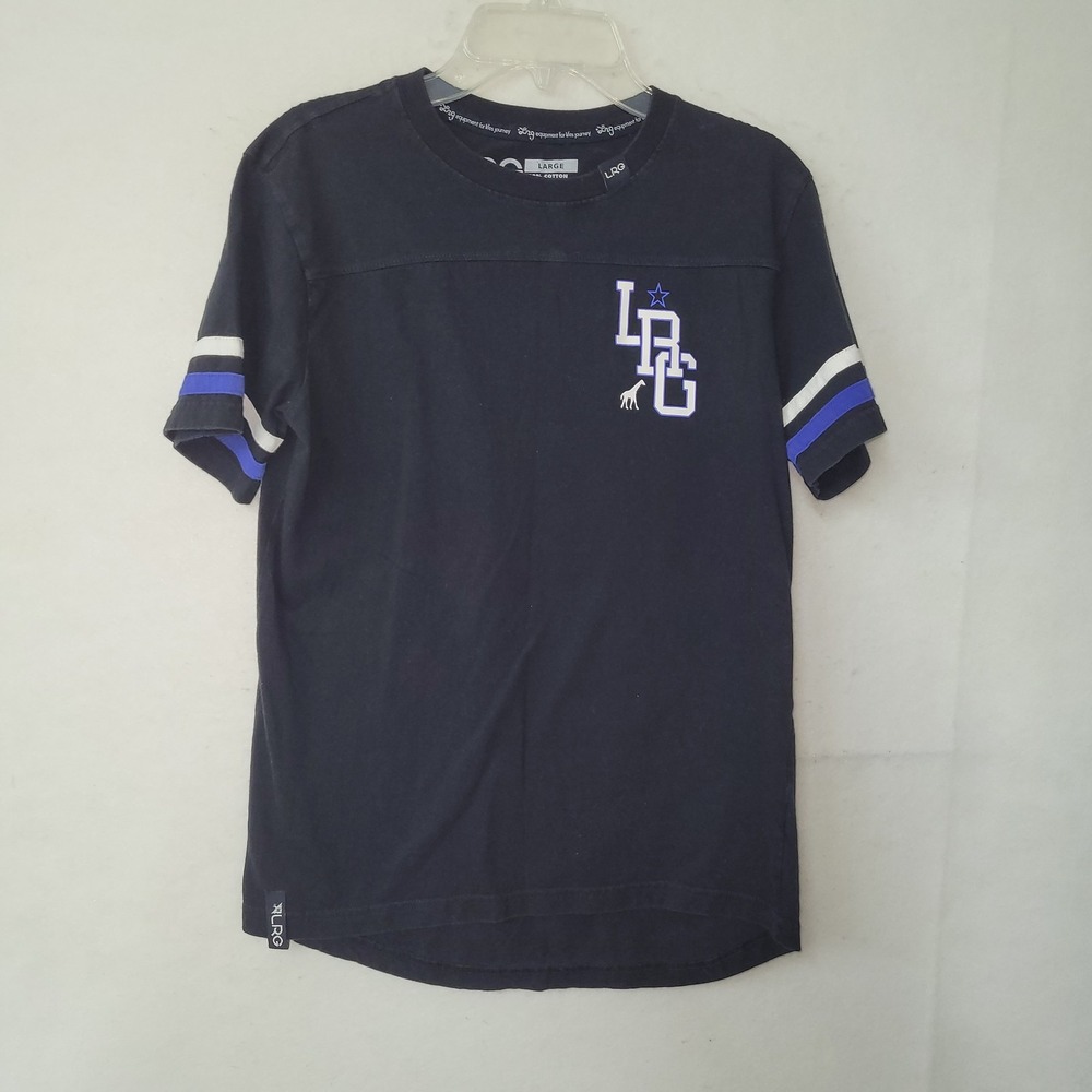 LRG Shirt Boys‎ Large Black Blue White Athletic Streetwear Striped Sleeve Tee